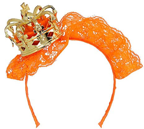 Boland 61829 - Haarreif Königin, Gold-Orange, Unisex, Krone mit Spitzenstoff, Tiara, Niederlande, Fanartikel, Fußball, EM, WM, Karneval, Mottoparty