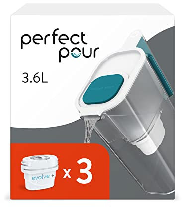 Aqua Optima Perfect Pour Jarra de Filtro de Agua y 1 Cartuchos de Filtro de Agua Evolve+ de 30 Días, Capacidad de 3,6 litros, Para la Reducción de Microplásticos, Cloro, Cal e Impurezas, Azul
