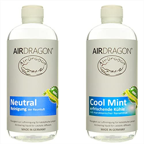 AIRDRAGON Duft-Set - NEUTRAL + COOL MINT - 2 x 1 Liter - katalytischer Raumduft ohne künstliche Duftstoffe - 100% naturreines ätherisches Öl - für jede katalytische Lampe - Made in Germany