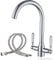 Kitchen Taps Mixer Chrome Surface Brass Material Dual Lever 1 Hole for Kitchen Sink or Bar with UK Standard Fitting Hoses Hot and Cold Mixer Taps