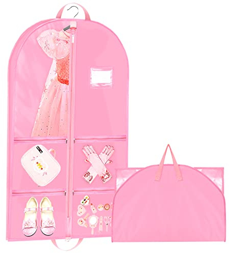 40 Kinderkostüm Kleidersack mit Zwickel, 4 Taschen Kinder Tanzkostüm Kleidertaschen mit Griffen, Wasserdichte Hängende Kleiderhüllen, Faltbare Reise Aufbewahrungs Kleidersäcke für Tanz Sport Theater