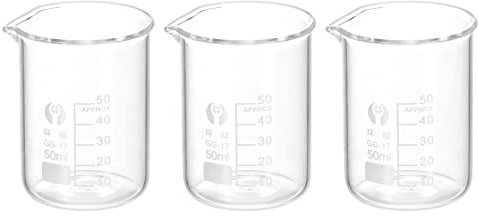 PATIKIL 3uds 50ml Bajo Forma Vidrio Precipitados Vaso, 3.3 Borosilicato Vidrio Graduado Impreso Escala Medición Vasos con Caño para Cocina Laboratorio Líquidos