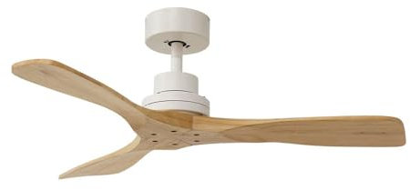 Ventilador de techo de madera natural, para exterior ip44, Nati, motor DC mando a distancia, sin luz, claro