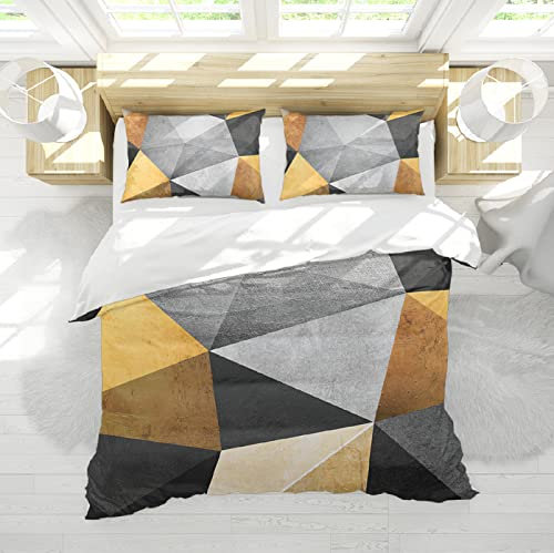 Modern Art Bettbezug Bettbezug Set mit 2 Kissen Shams Abstraktes geometrisches Muster Bettwäsche-Set 3-teilig mit Reißverschluss Mikrofaser 160x200cm