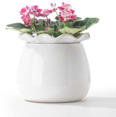 Fayoula Selbstbewässernder Blumentopf, 15,2 cm, afrikanische Veilchen-Töpfe, Wartung, selbstbewässernder Keramik-Pflanztopf für Zimmerpflanzen, idealer Blumentopf für gedeihende Innengärten, Weiß