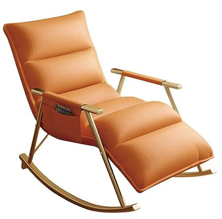 LEIYTFE Lehnstühle Mit Verstellbarer Rückenlehne Und Fußstütze Ergonomischer Loungesessel Schaukelstuhl Gepolstert,Moderner Stuhl Für Das Wohnzimmer (Color : Orange, Size : Gold Frame)