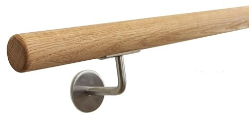 Holz Handlauf mit Wandmontage Set - Runder 42 mm Ø aus Massiver Eiche für Innen Treppen - Rutschfester Holzhandlauf (110cm, Eichenholz)