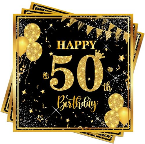 Wentsent 50. Geburtstag Servietten - 40 Stück Schwarz Gold Tischdeko für Mann und Frau - Anniversary Papierservietten