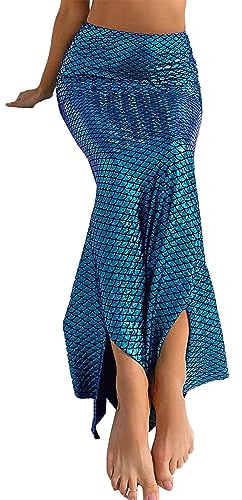 Acrawnni Meerjungfrauen-Rock für Damen, Dessous, Halloween, Cosplay, ausgefallene Pailletten, langer Schwanz, Kleid mit asymmetrischem Netzeinsatz