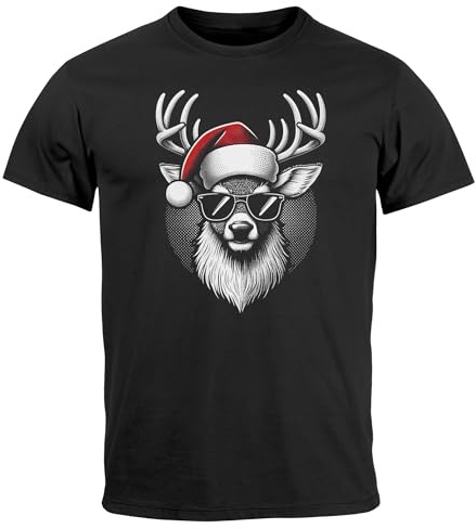 MoonWorks® Herren T-Shirt Weihnachten Aufdruck Rentier mit Sonnenbrille und Weihnachtmütze Weihnachtsshirt Männer