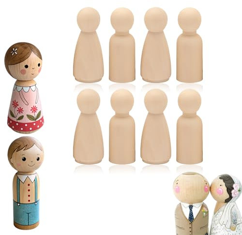 ZWWOGE 8 figurines en bois à peindre et bricoler - Figurines de jeu en bois - Figurines familiales - Poupées à peindre - Cônes en bois pour Noël, mariage, anniversaire