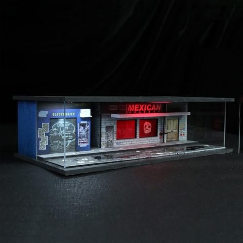 1:64 Neon Style LED Display Diorama – Model Scene with UV Printing, Multi-Color Lights & Accessories – for Diecast Cars & Figures (Vehicles Not Included)