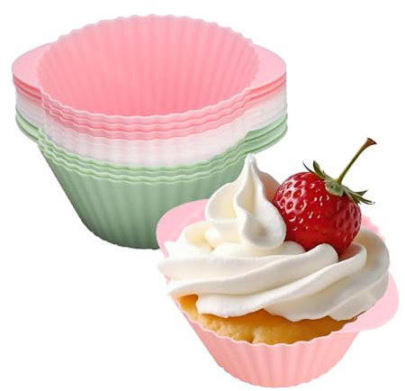 12pcs Set Muffinform Heißluftfritteuse,Silikonformen Muffin, Air Fryer Eggs,Muffin Silikonförmchen mit Griffdesign, Silikonform Muffins Backzubehör, Silikon Muffinförmchen Airfryer,Rosa+Grau+Blaue