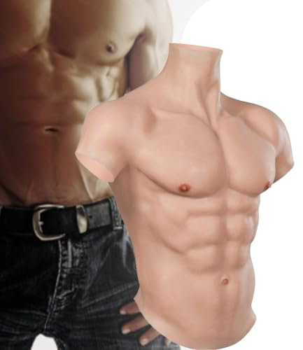Combinaison Musculaire en Silicone Réaliste Fausse Poitrine Faux Ventre Gilet Musculaire pour Hommes Body Simulation Skin pour Accessoires d'halloween,Color 2,One Size