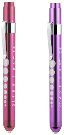 2 Pcs LED Medical Pen Lights, Diagnostic Penlight with Pupil Gauge, Reusable Mini Pen Torch Flashlight for Doctor Nurse EMT Emergency First Aid (Purple+Pink)