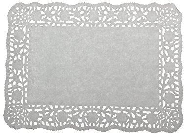 LJY 100 Pieces White Lace Rectangle Paper Doilies Cake Packaging Pads Wedding Tableware Decoration (8 x 12 inch)