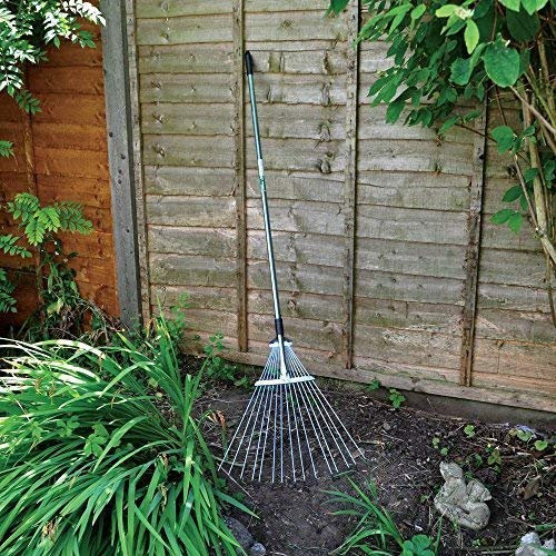 Garden Mile 118cm/148cm Adjustable Garden Lawn Rake Leaf Rake - Autumn Leaves 15 Tines Lightweight Steel Garden Rake - Tubular Steel Shaft & Plastic Grip - Garden Maintenance