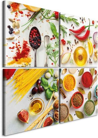 murando - Wandbilder Set Küche 80x80 cm 4 Teilig je 40x40 Vlies Leinwandbild Kunstdruck modern Wandbilder XXL Wanddekoration Design Wand Bild mehrteilig - Gewürze Paprika Chilli Löffel