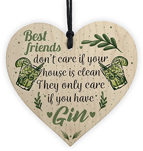 Red Ocean Handmade Gin & Tonic Novelty Wooden Heart Friendship Gin Gift Funny Alcohol Kitchen Sign Decor