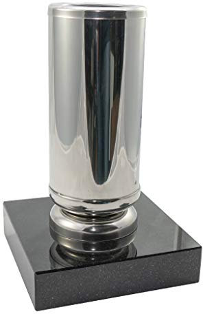 Kunst-Art-Köhl Grabvase aus Edelstahl EVSL1 montiert auf einem Granitsockel (Glänzend/Poliert, Black)