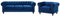 Klassisches Set Sofa Sessel Samtstoff Chesterfield Stil blau Chesterfield