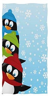 Mnsruu Weihnachts-Handtuch mit Pinguin-Schneeflocken-Motiv, weich, für Bad, Hotel, Spa, Fitnessstudio, Sport, 76 x 38 cm