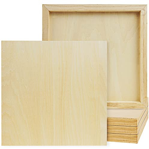 Belle Vous Unfinished Wooden Canvas Painting Boards (5 Pack) - 25 x 25cm / 10 x 10 Inches - Deep Natural Basswood Panel - Mixed Media Cradle Panels for Encaustic Art, Paint Pouring & Crafts