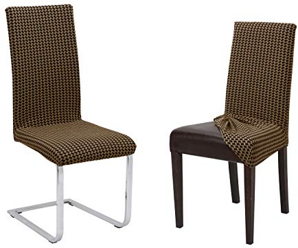 BEAUTEX Stuhlhusse Stretch Stuhl & Schwingstuhl 2er Set Antonella Braun | 60% Baumwolle, 38% Polyester, 2% Elasthan, 240 g/m², Rundum-Gummizug, 30 °C waschbar, faltenarm, formstabil & langlebig