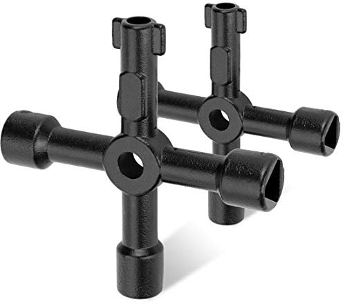 HAUTMEC 4 Way Multi-Functional Universal Cross Key Utility Key Zinc Alloy Plumbers Electricians Valve Tools Black Panel Key, 2 Pack HT0099-SY-2UK