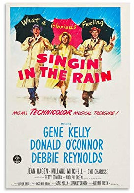 Klassisches Filmposter Singin' in The Rain, Vintage-Stil, Leinwand, Wanddekoration, Kunstdruck, für Büro, Wohnzimmer, Schlafsäle, Häuser – Geschenke für den Freund, Mann, 30 x 45 cm