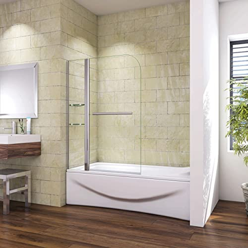 Parete Vasca Sopravasca da Bagno Doccia 120x140 cm Girevole 240 Gradi Vetro Temperato 6 mm Due Mesole Maniglia Portasciugamani