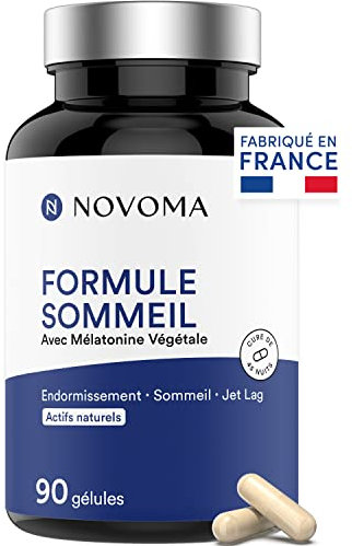 NOVOMA Formule Sommeil avec Mélatonine 1,9 mg, Endormissement & Repos Naturel, Complexe de Plantes avec Melatonine Pure, Mélisse et Passiflore, 90 Gélules Vegan, Made in France