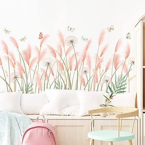 Runtoo Wandtattoo Blumen Rosa Wandsticker Pflanzen Löwenzahn Wandaufkleber Wohnzimmer Kinderzimmer Schlafzimmer Wanddeko