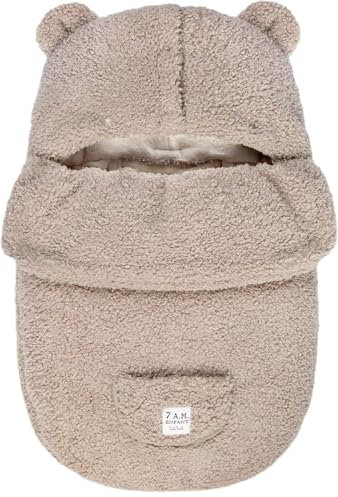 7 AM Enfant Kinderwagenfußsack, wasserabweisende Wintertasche für Kinderwagen und Autositz, weiches Fleece und Babyplüschfutter | (grau meliert, schwarzes Kunstfell