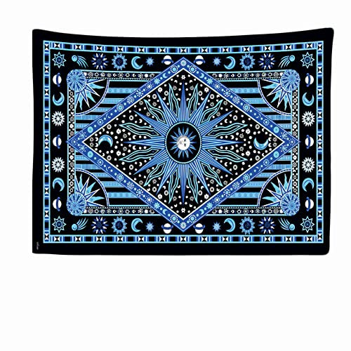 Ulticool - Wandteppich Tapestry Dekoration Wohnung - Böhmischer Blauer Hippie Sonne Mond - 200 x 150 cm groß - Wandtuch Wandbehänge - Accessoires für Schlafzimmer Wohnzimmer Kinderzimmer