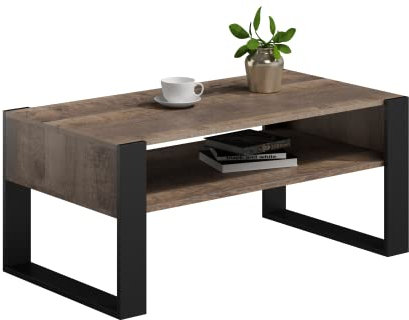 MATKAM Couchtisch KAJA H50 x B100 x T53,6 cm Loft Retro, offene Ablage unter der Tischplatte, Kufenbeine (Grange Eiche Retro Loft)