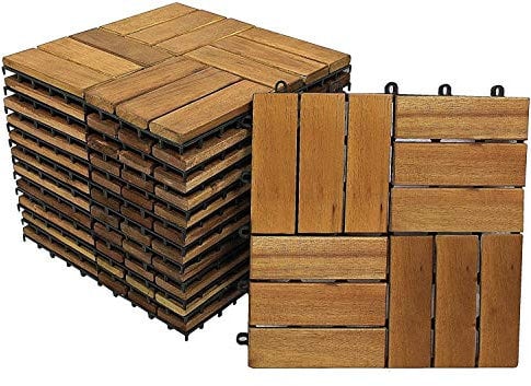 SAM Holzfliese 02, Akazienholz massiv + geölt, 11 Fliesen für 1m², 30x30 cm, Bodenbelag mit Drainage, Balkonfliesen/Terrassenfliesen/Klickfliesen
