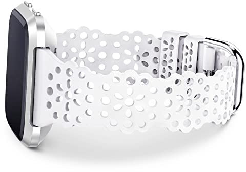 TOYOUTHS Lace Silikon Armband Kompatibel mit Fitbit Versa 2, Frauen Weich Sport Solo Loop Blume Ausschnitt Spitze Ersatzarmband für Versa/Versa Lite/Versa SE, Weiß