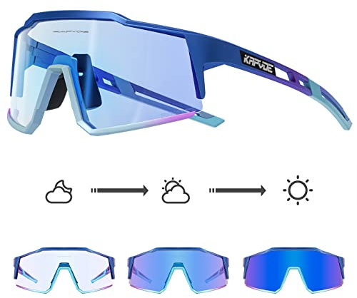 KAPVOE Photochromatische Selbsttönend Fahrradbrille TR90 Rahmen für Herren Damen Klar Sportsonnenbrille Sport Radfahren MTB Radbrille Sportbrille Fahren Baseball Laufen Blau 05