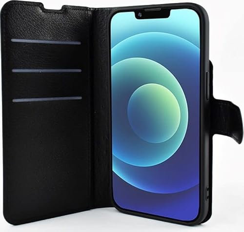 JT Berlin Bookcase Schöneberg Kunstleder Hülle kompatibel mit Apple iPhone 14 Plus [TPU Schale im Inneren, Standfunktion, Kartenfächer, Magnetverschluss] schwarz