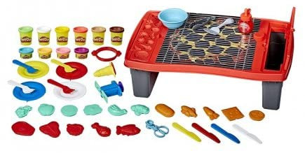 pour Play doh - Coffret Super Barbecue Grill 40 Pieces (Pots Pate a Modeler, Table Jeu, Accessoires) - Set Jouet Creations + Carte