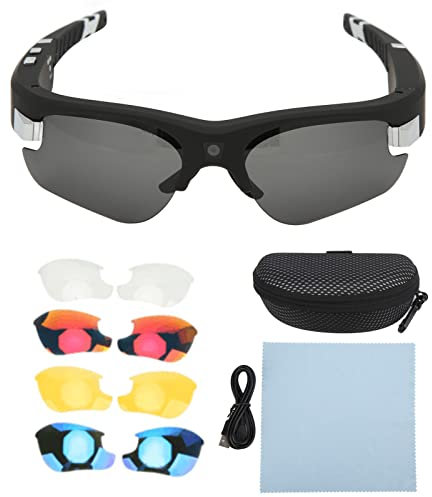 RvSky Kamerabrille HD 1080P Action-Kamerabrille Videoaufzeichnung Kamerabrille Intelligente Brille mit 4 Paar Linsen für Radfahren Fahren Jagdbrille mit Kamera, Videobrille