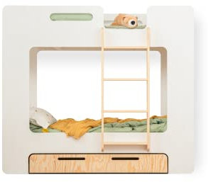SMARTWOOD Kinderbett Mimi DP - Leiter Rechts Etagenbett 70x160 mit Lattenrost und Rausfallschutz - Kinderbett mit schubladen - Montessori Bett mit Rausfallschutz und Lattenrost - Weiß 70x160cm