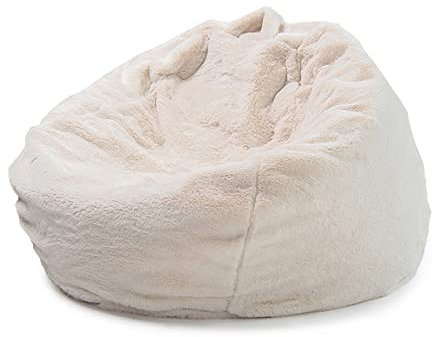 LDIW Sitzsäcke Bezug (Ohne Füllung), Weicher Künstlicher Kaninchenfell Stoff Sitzsackhülle Sitzsack Hülle für Kinder und Erwachsene,Beige White
