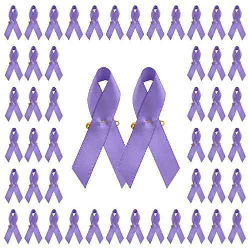 CRAFFANCY 100Pcs Pervinca Nastro Consapevolezza Spille di Raso Disturbi Alimentari Consapevolezza Cancro Esofageo Pin Nastro Viola Chiaro Spilla con Spilla di Sicurezza