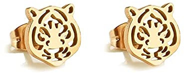 Einfache Tigerkopf-Ohrstecker, Edelstahl, für Damen, Teenager, Mädchen, hohl, Tierknorpel, Piercing, hypoallergen, Schmuck, Geschenke, Edelstahl, Neu