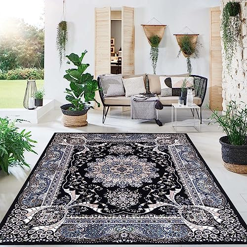 renoazul® Traditional Rugs Living Room Large 240 x 320 cm - Washable Black Rugs For Living Room - Rada Vintage Bedroom Carpet