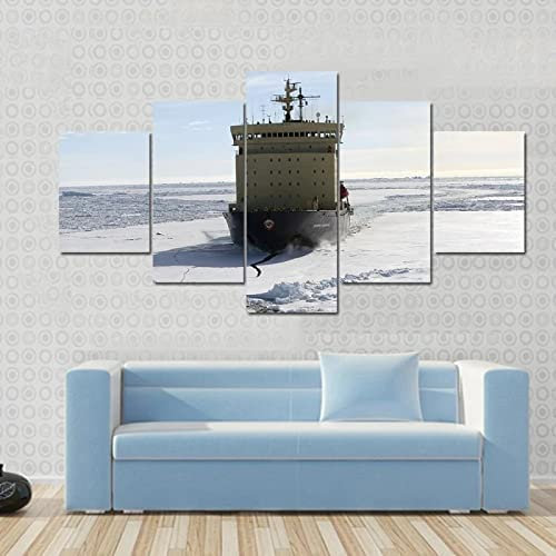Leinwand Wandkunst, 5 Stück Eisbrecher In Der Antarktis M/100 X 50 Cm Malerei Hd Poster Ölgemälde Kunst Auf Leinwand Wandbilder For Wohnzimmer Esszimmer Hauptdekoration Leinwand Gemälde