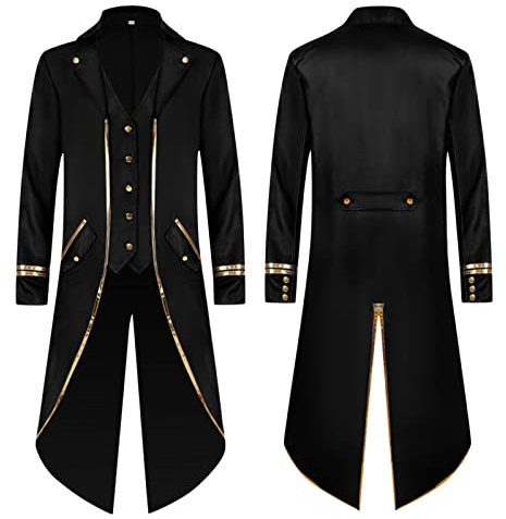 Steampunk Herren Jacke – Herren Mittelalter Steampunk Tailcoat Vampire Slim Jacke Tailcoat Mantel Cosplay Halloween Outwear Cardigan Jacke Cape Winddicht, Schwarz, XL