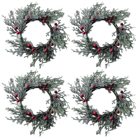 jojofuny 4 Stück Weihnachten Kerzenkranz Kerzenring Weihnachtskranz Adventskranz mit Teelichthalter Winterkranz Beerenkranz Tannenzapfen Schleife Girlande Kranz für Weihnachten Party Deko